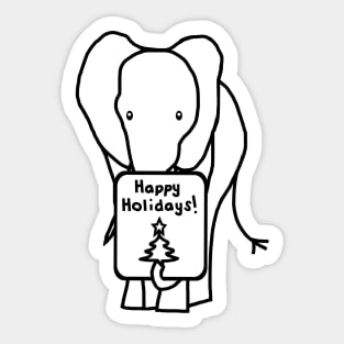 Christmas Elephant says Happy Holidays Line Drawing Sticker